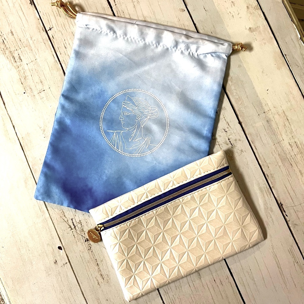 Ipsy Matching Cosmetic Bag Bundle, Set of 2, Blue & White Greek Goddess
